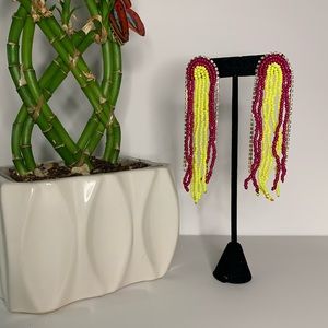 Yellow beaded drop earrings